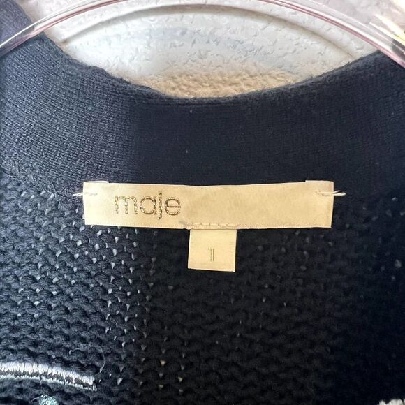 Maje Mirodi Black Floral Embroidered Open Front Knit Cardigan Size 1 / Small - Picture 6 of 8